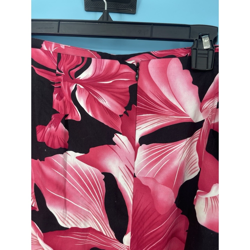 Carolina Blues Black Pink Floral Skirt W/Hem Pleats & Bows Feminine Zipper 24W - Picture 6 of 7